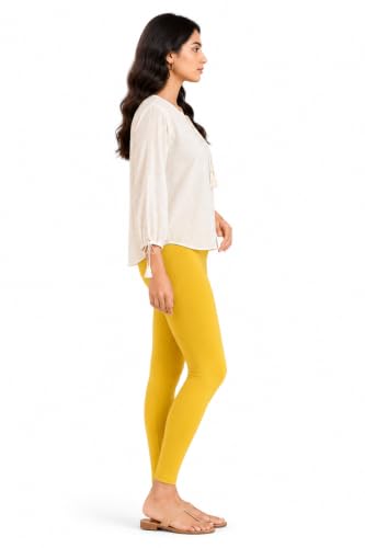 Image of Women's Cotton Lycra Ankle Length Leggings | Regular Rise, Soft 4 Way Stretch Fabric | Casual & Ethnic Wear