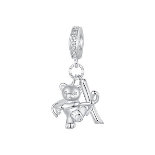 Dijes oso graduación plata ley 925 auténtica, colgantes compatibles con pulseras y collares