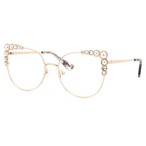 Image of Zeelool Stylish Metal Cat Eye Blue Light Blocking Glasses for Women ZJGM751692-01 Gold, Large