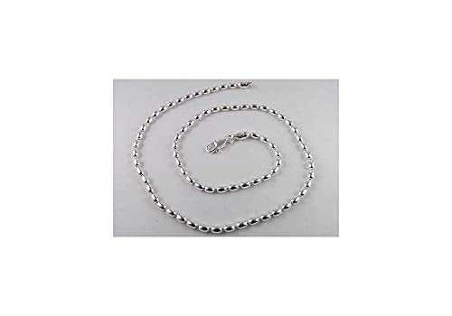 925 Sterling Silver Rice Bead Chain, Silver Oval Bead Chain Necklace, Silver Beaded Chain Necklace. (26.00, 3MM)2