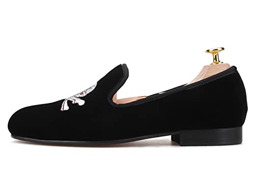 Santimon Mens Loafers Slip On Wedding Dress Velvet Penny Loafers Fashion Tuxedo Casual Business Luxury Suede Embroidery with Skulls Shoes Prom Smoking Party Disco Moccasins for Men2