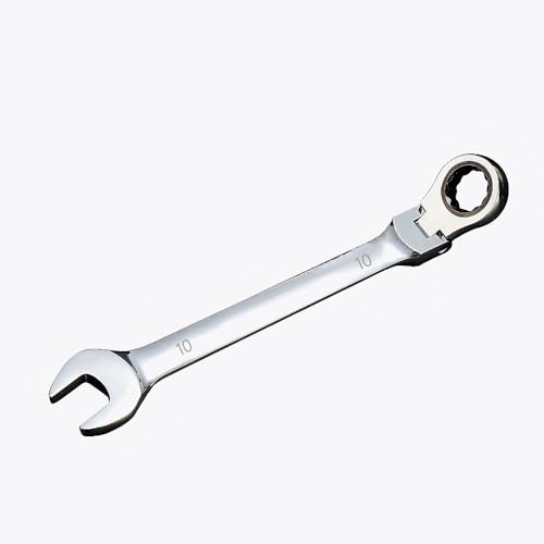 FLZOSPER 10mm Metric Flex-Head Gear Wrench,Box End Head 72-Tooth Ratcheting Combination Wrench Spanner,Matt Chrome Vanadium Steel