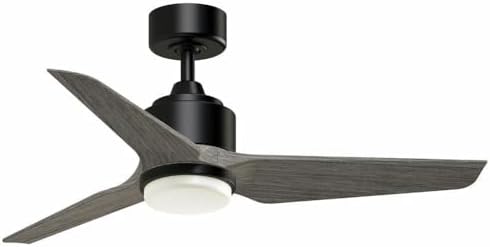 Fanimation TriAire Custom 3 Blade Ceiling Fan 12.92 Inch X 44 Inch Wide with Black Finish and Weathered Wood Blades, LED Light Kit