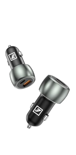 Image of ONE 7 65W Dual-Port Car Charger Adapter with Cable, USB-C & USB-A Ultra Fast Charging Metal Car Charger for Phones, Tablets, GPS Devices - Compact 12V /24V Vehicle Power Outlet Charger (ON QCC-27)