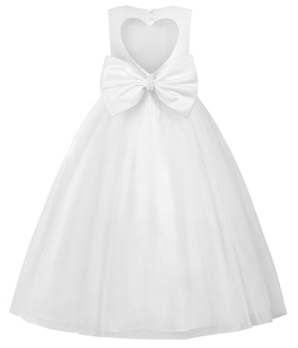 JerrisApparel Flower Girl Dress Heart Cutout Back Sleeveless Tulle Gown Beaded Waist Wedding Party Dress