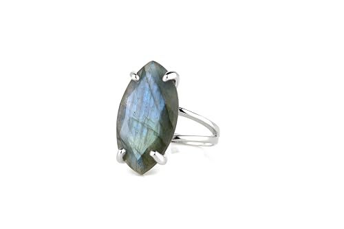 Bague Marquise Argent et Labradorite Durable qui ne Noircit Pas