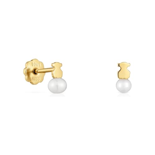 TOUS Pendientes para Mujer de Oro Motivo Oso con Perla Cultivada, Colección Puppies
