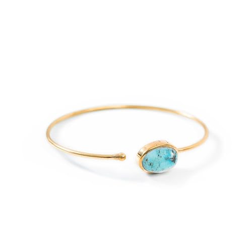 Turquoise Brass Bracelet - Handcrafted Genuine Turquoise Bangle for Women - Healing, Zodiac, Chakra Balance & December Birthstone