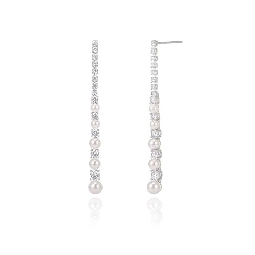 Lista de Aretes Largos - los preferidos. 42 Leshanxing - arete largos de perlas para mujer, plata de ley 925, circonita cúbica, arete colgantes de perlas para boda, joyería ligera, elegante, fiesta, uso diario, regalo