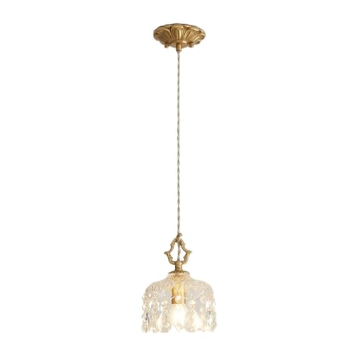 Lustre suspension cristal rétro avec abat-jour verre chambre et couloir