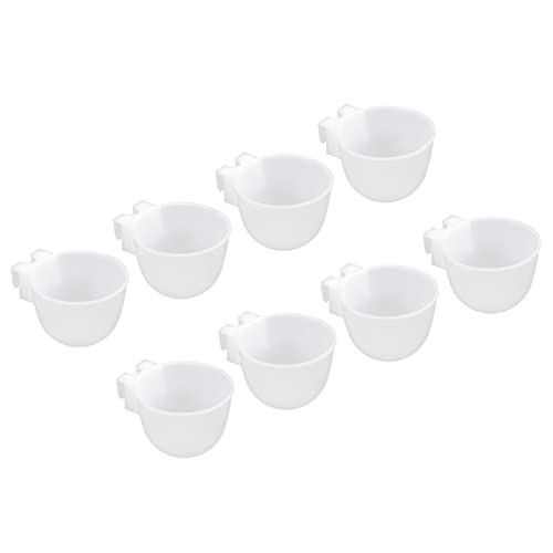 PATIKIL Mini Bird Feeder Cage Cups, 8 Pack Pigeon Water Bowl Round Feeding Sand Cup Hanging Container for Parrot Poultry, White