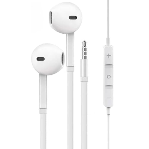 Fone de Ouvido Intra-auricular com Fio 3,5mm P2, Microfone Integrado, Controle de Volume, Branco