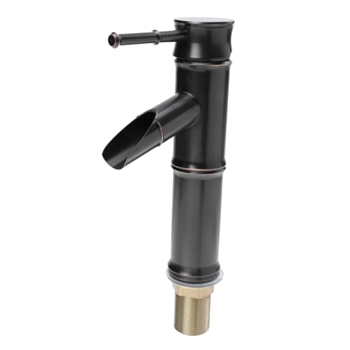 HOMSFOU Grifo de lavabo de agua fría y caliente con diseño de bambú, elegante grifo de baño de cascada para lavabo moderno, acabado compacto y antiguo