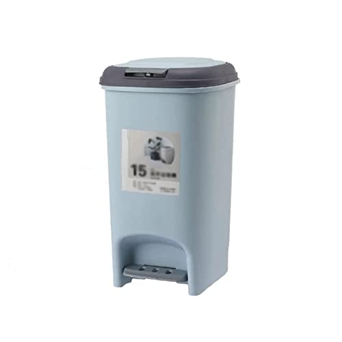 Poubelle de cuisine 15L bleue avec couvercle plastique grand format