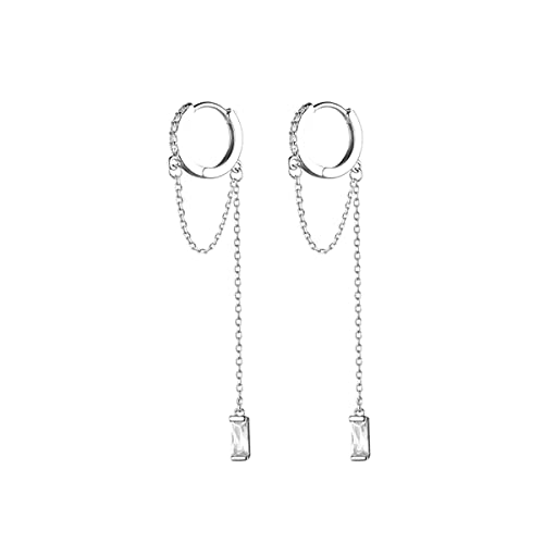SLUYNZ Solid 925 Sterling Silver CZ Hoop Earrings Chain for Women Teens Hoop Earrings Tassel