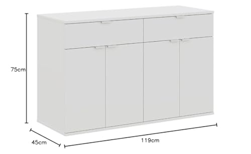 Image of Wakefit Engineered Wood Sideboard | 1 Year Warranty | Storage Cabinet for Home Kitchen Living Room | 2 Closed Compartments & 2 Drawers | Kimani - Frosty White