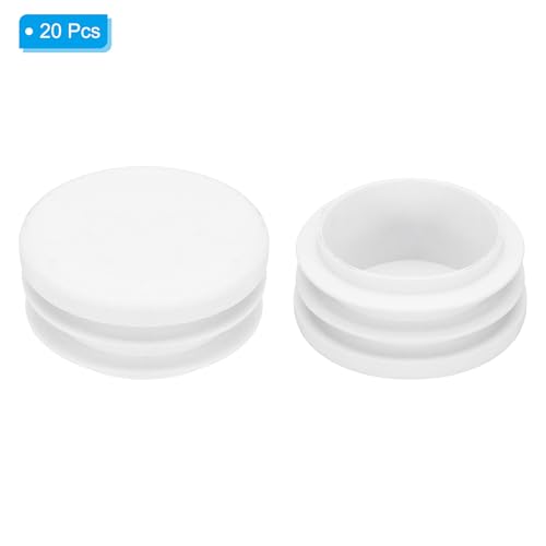 Image of PATIKIL 1-1 /4 inch Plastic Tubing End Caps, 20Pcs Round Hole Plug Insert for Round Iron Pipe Chair Leg Table Bookshelves Patio Furniture, White