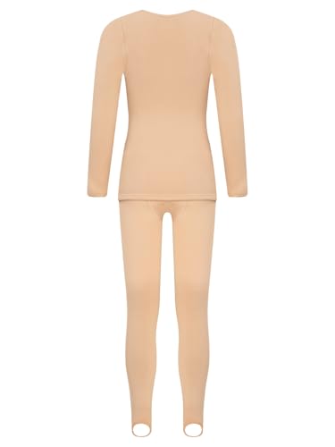 easyforever Kid Girl Thermal Underwear Set Dancewear Long Johns Tops With Leggings For Ballet Gymnastics Training Performance B Nude 3-6 Years4