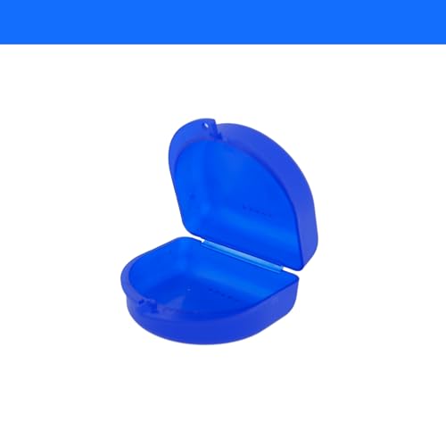 Dr. Bauer's Zahnspangenbox, KFO-Dose, Hygienische Aufbewahrungsbox für Zahnspangen, Prothesen, mit Luftlöchern (blau, 4,10cm hoch)