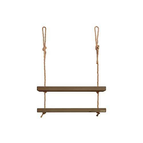 HANNUN - Estantería Colgante Makemba | Madera Maciza | Fabricación Artesanal | Color Nogal - 70 x 14 x 5,5 cm - 2 baldas con Cuerda de cáñamo Cover