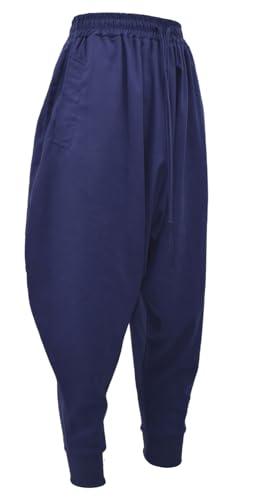 PACEIADTA Men Elastic Waist Harem Pants Loose Drawstring Drop Crotch Trousers (Small, Blue-1)4