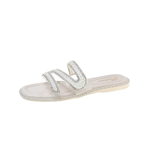 AOKEbr Sandalen Damen Pumps Mode Frühling Sommer Frauen Hausschuhe Strass Transparent Gürtel Weicher Boden Bequeme Flache Unterseite Cover
