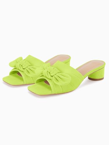 Image of Coutgo Womens Bow Slides Sandals Wide Width Slip On Chunky Low Heels Square Open toe Elagant Summer Shoes