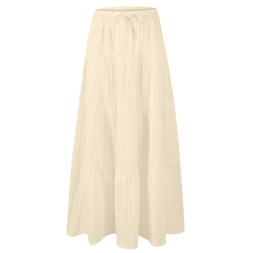 Boho Maxi Skirt Drawstring Pleated Ankle Length High Waist Summer A-Line Long Peasant Skirts Trendy Beach Outfits4