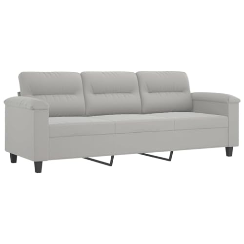 vidaXL Sofagarnitur 3-TLG., Sessel Couch mit Kissen, Sofa Wohnzimmersofa mit Armlehnen, Couchgarnitur Designsofa Sitzmöbel Polstermöbel, Hellgrau Mikrofasergewebe – Bild 6