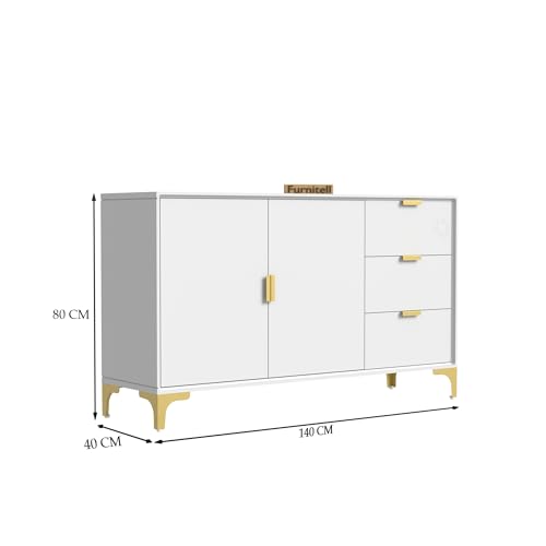 Image of Wooden Sideboard Cabinet for Living Room with 2 Doors & 3 Drawers Storage for Dining, Drawing and Home Office | HDMR Premium Wood & Iron, Charcoal (55.1 x 15.74 x 31.5 Inches)