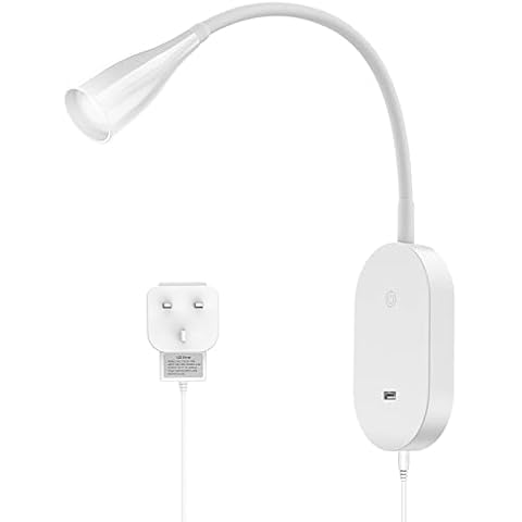 LED Wall Mounted Reading Light, Plug in Wall Light Touch Dimmable 4W, Bedside Reading Spot Lamp, Bedroom Headboard Light with USB Port, Flexible Gooseneck, 4 Brightness Levels Neutral White 4000K Cover