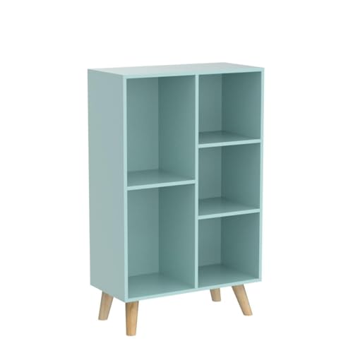 Image of IOTXY Wooden Open Shelf Bookcase - 3-Tier Bookshelf with Leg, Tiffany-Green