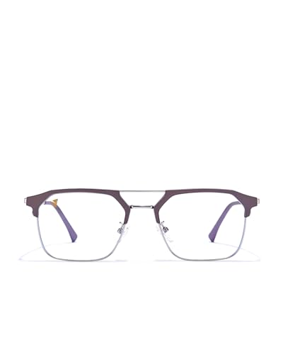 Buy LM ALPHA Double-Bar Rectangle Blue-Light Glasses for Men & Women – Metal Frame, Blue Light Filtering Lenses, Stylish Computer Eyewear, Golden, Silver, Black, Blue & Peach Colours (Siler Voilet Alpha) at Amazon.in - Image 2