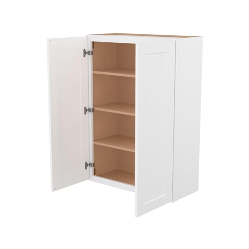 Image of Furinno Shaker 2 Doors 3 Shelves Wall Kitchen Cabinet, Ready to Assemble, 12 D x 30 W x 42 H, White