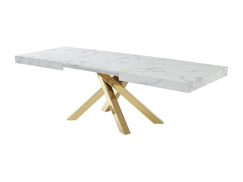 Vente-unique-Esstisch ausziehbar - 6 bis 10 Personen - MDF & Metall - Marmor-Optik Weiß & Goldfarben - CATONAV