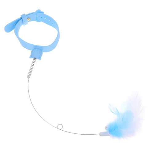 HANABASS 猫の襟から猫のスティックをからかいます インタラクティブな子猫のおもちゃ 猫をからかう杖 ねこティーザースティック 猫のからかいスティック シリカゲル Blue