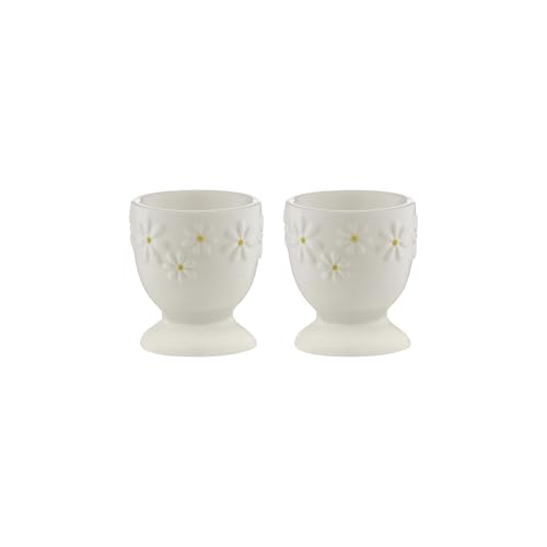 Price & Kensington Daisy Set of 2 Egg Cups | Ceramic Egg Holders with Embossed Daisy Design | Dishwasher & Microwave Safe