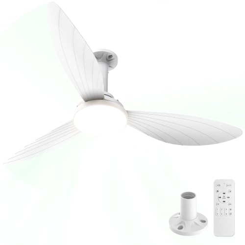 Hisummer 106cm Ventilador de Techo con Luz, Conexión E27 Solo con Soporte Incluido, Montaje Rápido Ventilador Techo Silencioso con Mando, Motor DC Reversible para Dormitorios Salón y Cocina