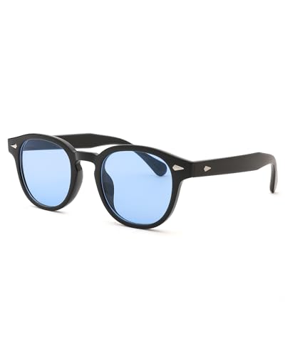 Pro Acme Vintage Retro Round Sunglasses for Women Men Trendy Tinted Colored UV400 Sun Glasses 55MM（black/blue lens）