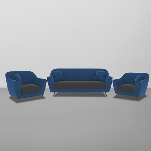 Image of Atticus 3+1+1 Seater Sofa Set for Living Room (Blue Black Colour) Premium Fabric Sofa