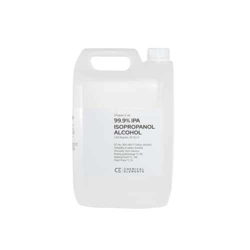 Chemical Elements 99.9% IPA Isopropanol Alcohol 5L - Multipurpose Isopropyl Alcohol for Cleaning and Disinfection Suitable for Hygiene Medical Household and Electronics Use
