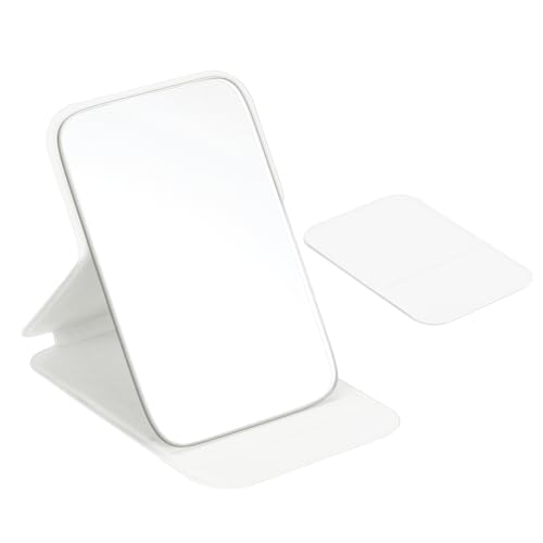 QUARKZMAN 2 Unidades Espejo Plegable Mini De 4.3', Pequeño Espejo Portátil para Maquillaje con Soporte Ajustable, Espejos De Mano De Cuero PU para Mujeres Viajes Hogar Bolsillos (Blanco)