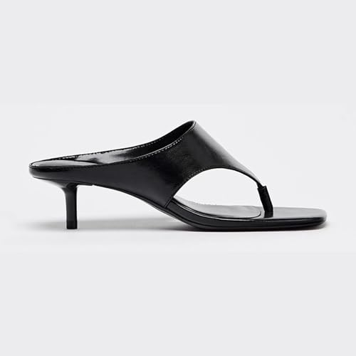 Women's Leather Stiletto Heeled Thong Sandals Fashion Comfortable Square Open Toe Slip On High Heels Flip Flops for Summer Party Dating Dress Clip Toe Slides4