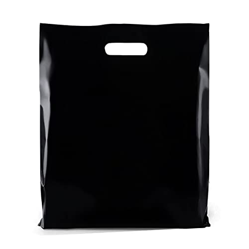 Purple Q Crafts Plastic Bag With Die Cut Handle Bag 15"X18" Black Plastic Merchandise Bags 50 Pack For Retail, Gifts, Trade Show And More #TOP1