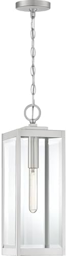 Quoizel Westover Outdoor Hanging Lantern, 21 Inch 1-Light Stainless Steel Modern Ceiling Mount Light, Clear Beveled Glass, Max Hanging Height 122", Outside Lights for Patio, Porch, Entry or Gazebo