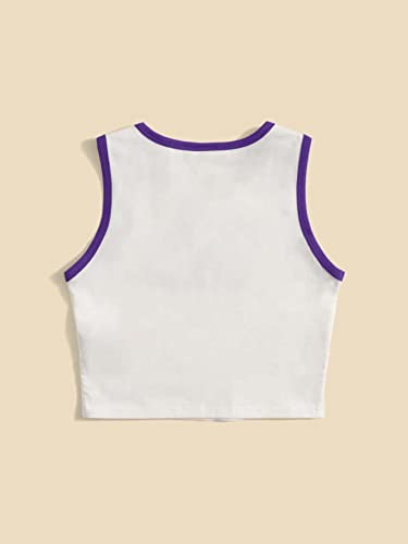 Image of SHENHE Girl's Letter Print Cropped Tank Top Sleeveless Contrast Binding Crop Tops