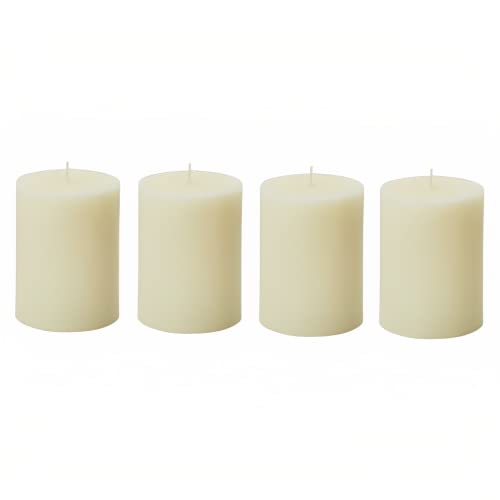 Serene Spaces Living Set of 4 Ivory Pillar Candles for Wedding, Birthday, Holiday & Home Decoration, 3