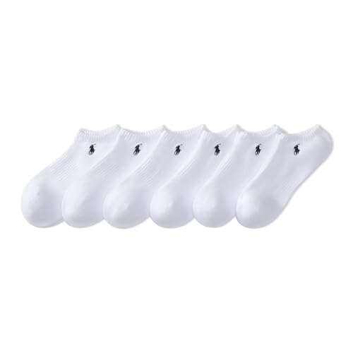 POLO RALPH LAUREN Men's Classic Sport Solid Socks 6 Pair Pack - Cushioned Cotton Comfort, White, 6-12.5