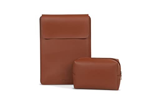 Image of Enthopia 15-15.4 Inch Slim Laptop Sleeve for 15 Inch MacBooks /Other 15 Inch Slim Laptops Protective Cover with Organiser Pouch for Mouse,Charger,Hard Disk,Pen Drive,etc - Vegan Leather (Tan)