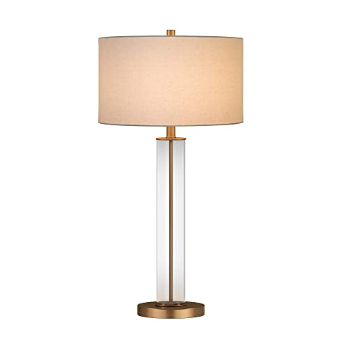 Harlow 29" Tall Table Lamp with Fabric Shade in Clear Glass/Brass/White by Henn&Hart - Used condition - Image 4